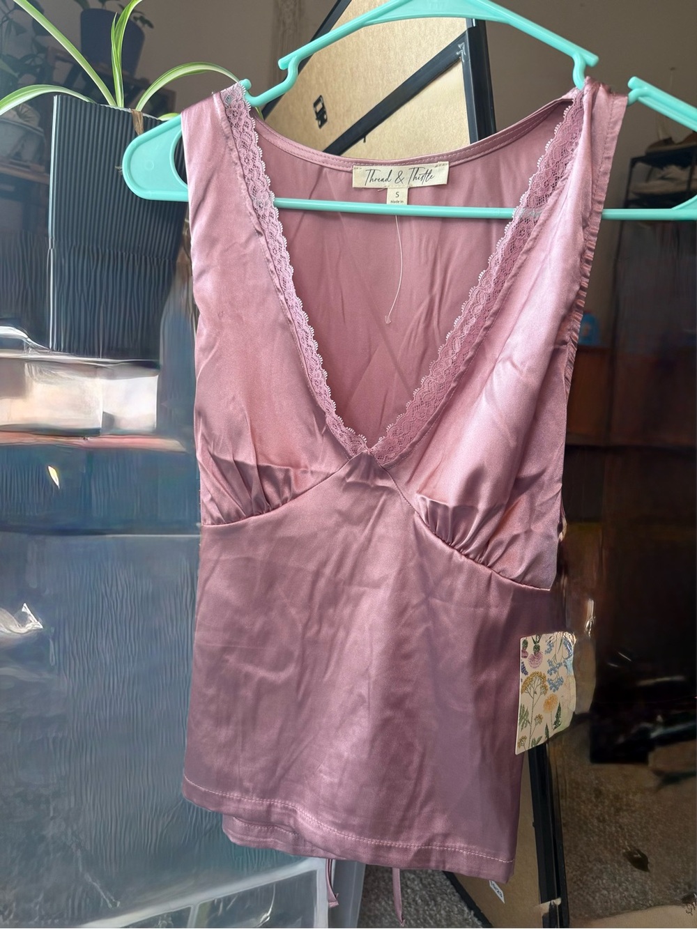 Women's Satin Lace Trim Camisole - Dusty Rose - New